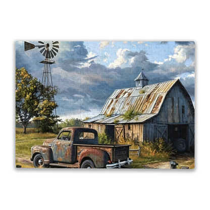 Vintage Rustic Farm ¨C Weathered Barn & Old Pickup Truck Puzzle