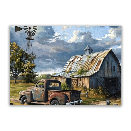 Vintage Rustic Farm ¨C Weathered Barn & Old Pickup Truck Puzzle