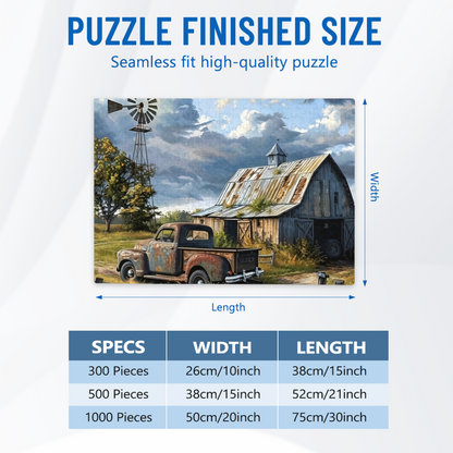 Vintage Rustic Farm ¨C Weathered Barn & Old Pickup Truck Puzzle