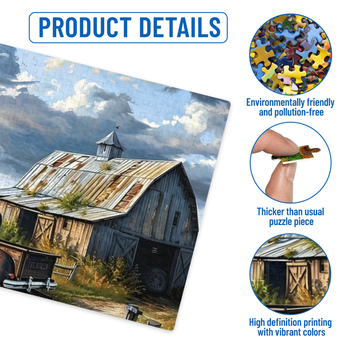 Vintage Rustic Farm ¨C Weathered Barn & Old Pickup Truck Puzzle