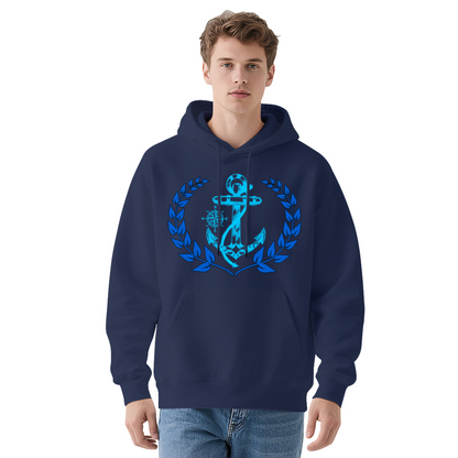 Nautical Anchor Wreath Relax Fit Navy Hoodie, Comfort Maritime Outfit