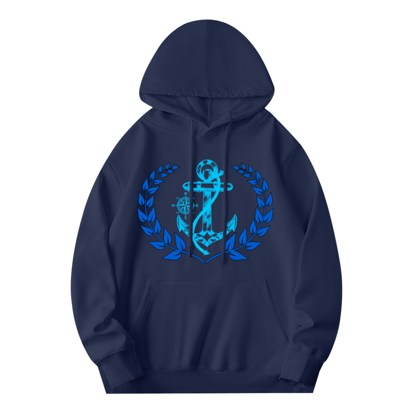 Nautical Anchor Wreath Relax Fit Navy Hoodie, Comfort Maritime Outfit