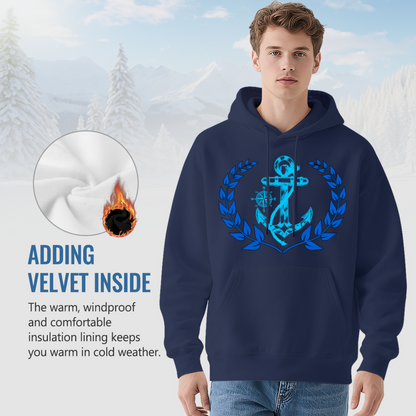 Nautical Anchor Wreath Relax Fit Navy Hoodie, Comfort Maritime Outfit