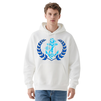Nautical Anchor Wreath Relax Fit Navy Hoodie, Comfort Maritime Outfit