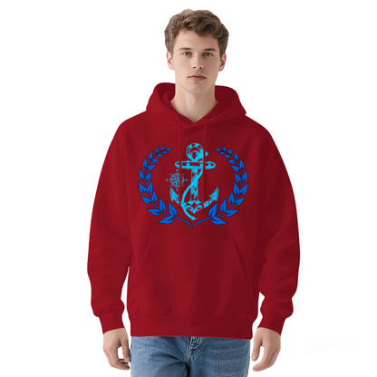 Nautical Anchor Wreath Relax Fit Navy Hoodie, Comfort Maritime Outfit