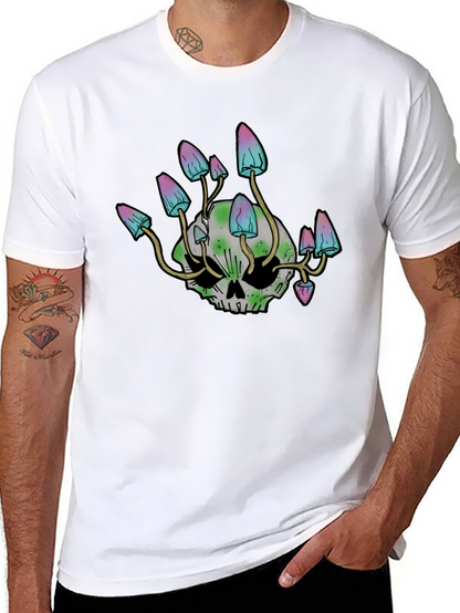 Skull Mushroom Graphic Tee - Black Cotton Blend Shirt