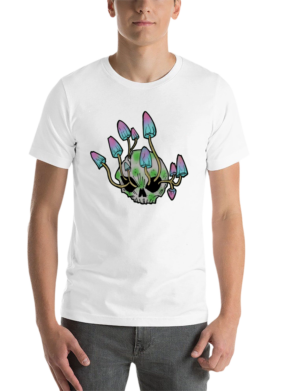 Skull Mushroom Graphic Tee - Black Cotton Blend Shirt