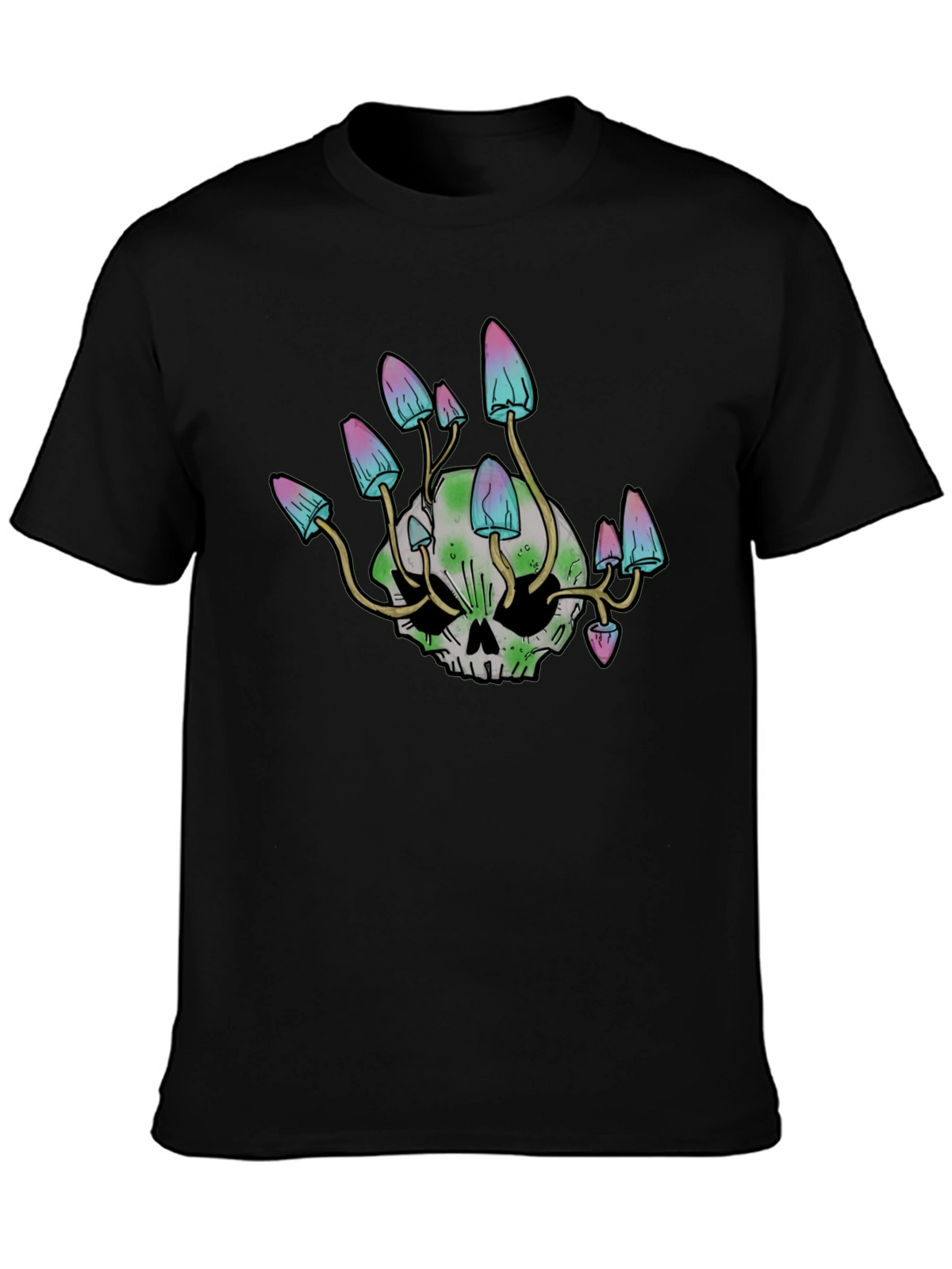 Skull Mushroom Graphic Tee - Black Cotton Blend Shirt