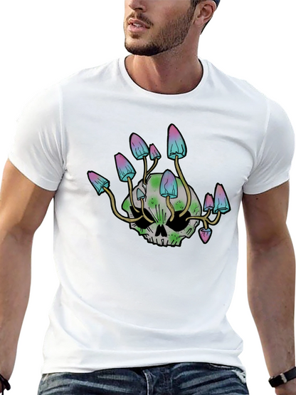 Skull Mushroom Graphic Tee - Black Cotton Blend Shirt