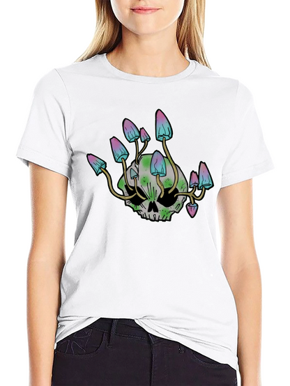 Skull Mushroom Graphic Tee - Black Cotton Blend Shirt