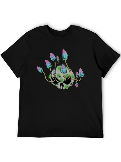 Skull Mushroom Graphic Tee - Black Cotton Blend Shirt
