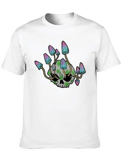 Skull Mushroom Graphic Tee - Black Cotton Blend Shirt