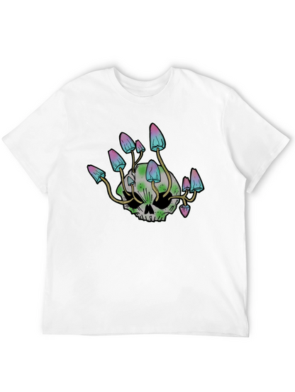 Skull Mushroom Graphic Tee - Black Cotton Blend Shirt