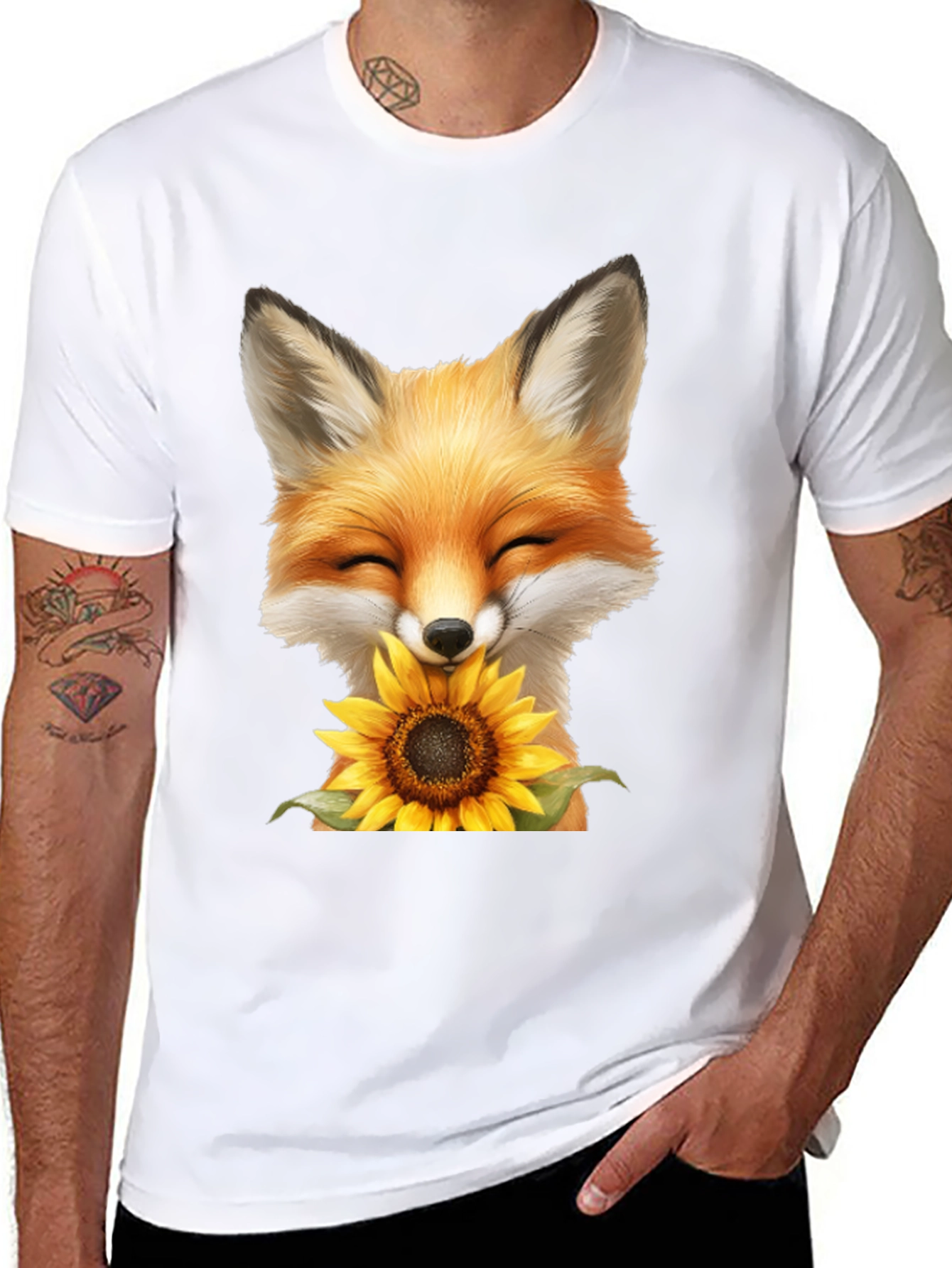 Fox and Sunflower Graphic T-Shirt