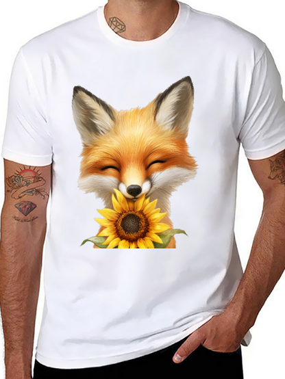 Fox and Sunflower Graphic T-Shirt