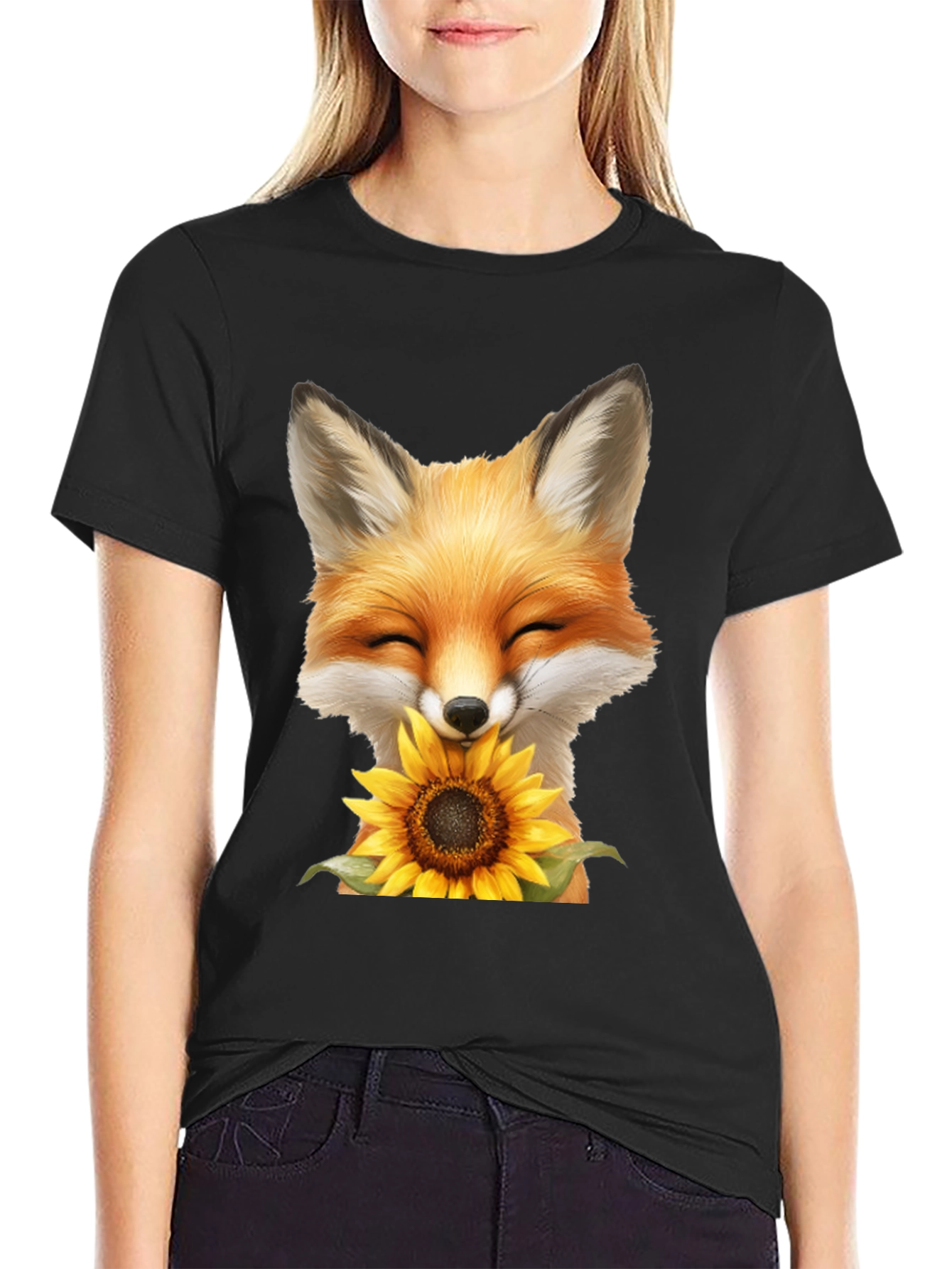 Fox and Sunflower Graphic T-Shirt