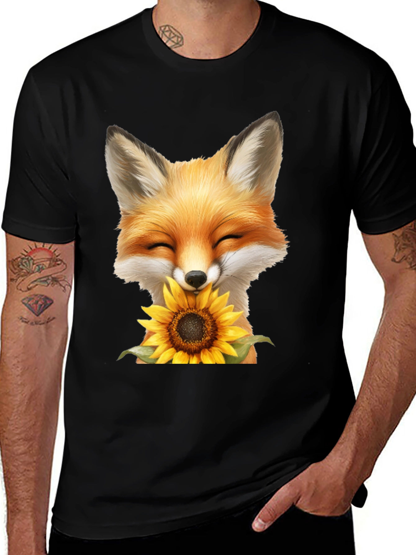 Fox and Sunflower Graphic T-Shirt