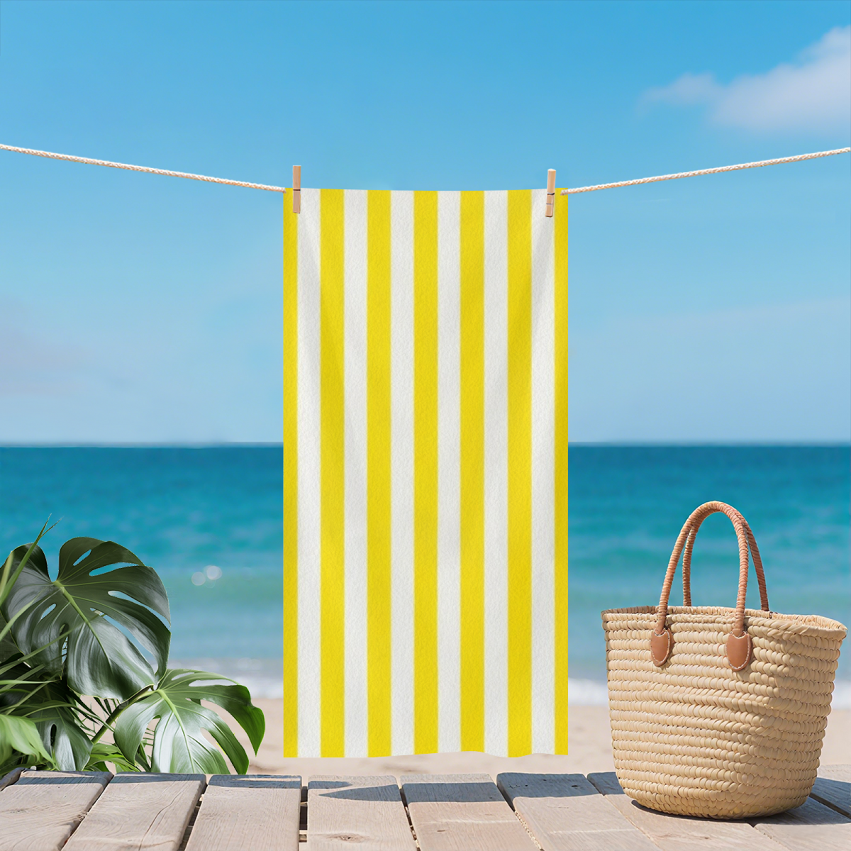 Classic Bright Yellow White Vertical Stripe Beach Towel, Ultra Fluffy Soft & Rapid Water Absorption, Full Range of Sizes, Comfortable All?Purpose Pool & Bath Towel