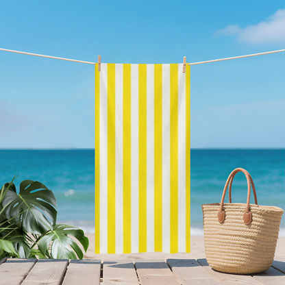 Classic Bright Yellow White Vertical Stripe Beach Towel, Ultra Fluffy Soft & Rapid Water Absorption, Full Range of Sizes, Comfortable All?Purpose Pool & Bath Towel