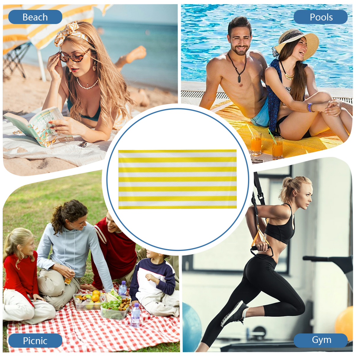 Classic Bright Yellow White Vertical Stripe Beach Towel, Ultra Fluffy Soft & Rapid Water Absorption, Full Range of Sizes, Comfortable All?Purpose Pool & Bath Towel