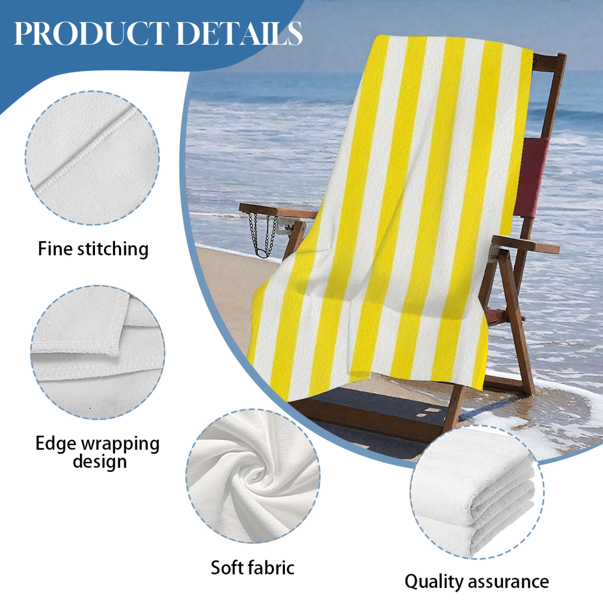 Classic Bright Yellow White Vertical Stripe Beach Towel, Ultra Fluffy Soft & Rapid Water Absorption, Full Range of Sizes, Comfortable All?Purpose Pool & Bath Towel