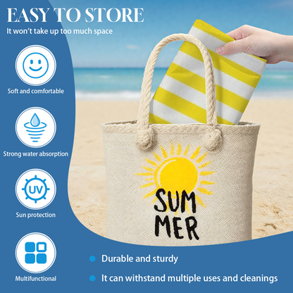 Classic Bright Yellow White Vertical Stripe Beach Towel, Ultra Fluffy Soft & Rapid Water Absorption, Full Range of Sizes, Comfortable All?Purpose Pool & Bath Towel