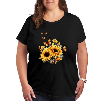 Sunflower & Monarch Butterflies Plus Size Women T-Shirt