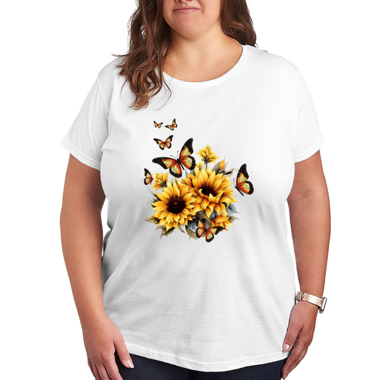 Sunflower & Monarch Butterflies Plus Size Women T-Shirt