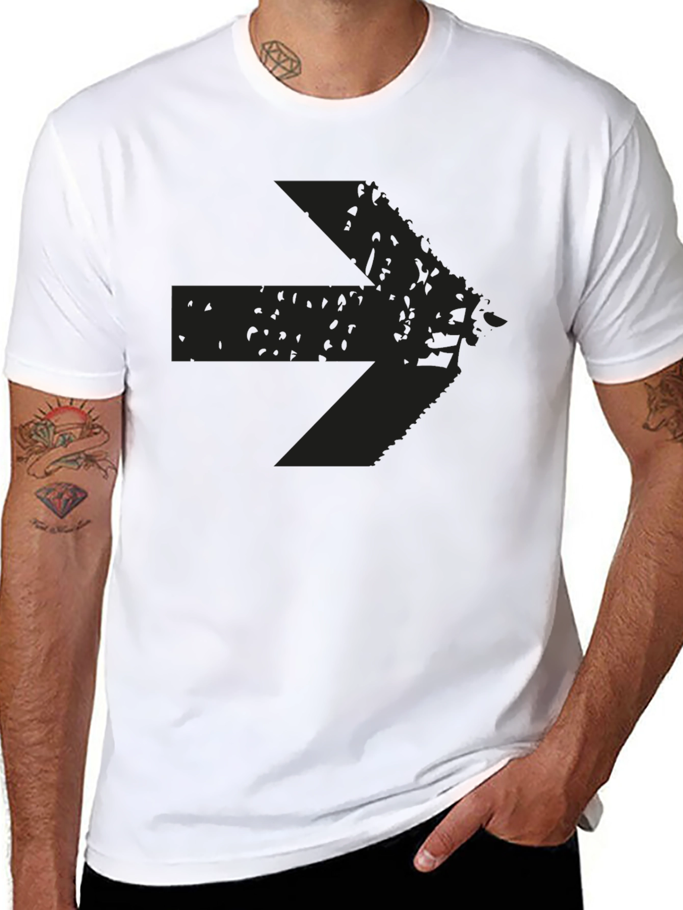 Distressed Arrow Graphic T-Shirt - Mens Casual Black Tee