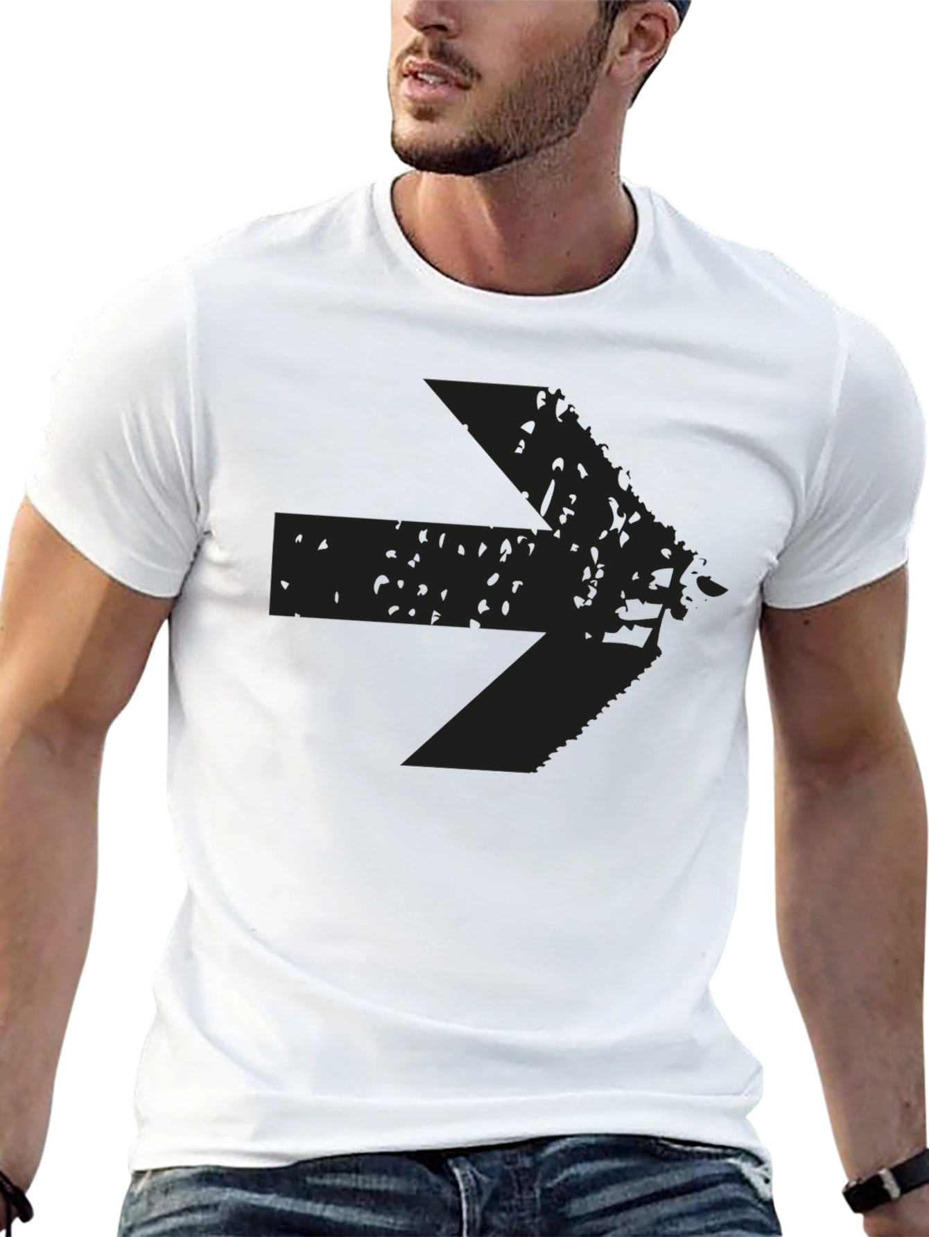 Distressed Arrow Graphic T-Shirt - Mens Casual Black Tee