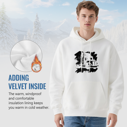 Vintage Big Rig Truck Sketch White Hoodie, Cozy Casual Men¡¯s Street Pullover