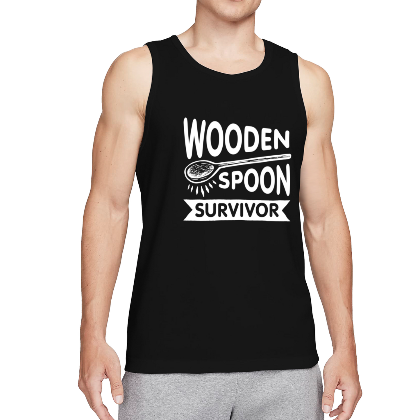 Funny Wooden Spoon Survivor Retro Humor Sleeveless Tank For Guys