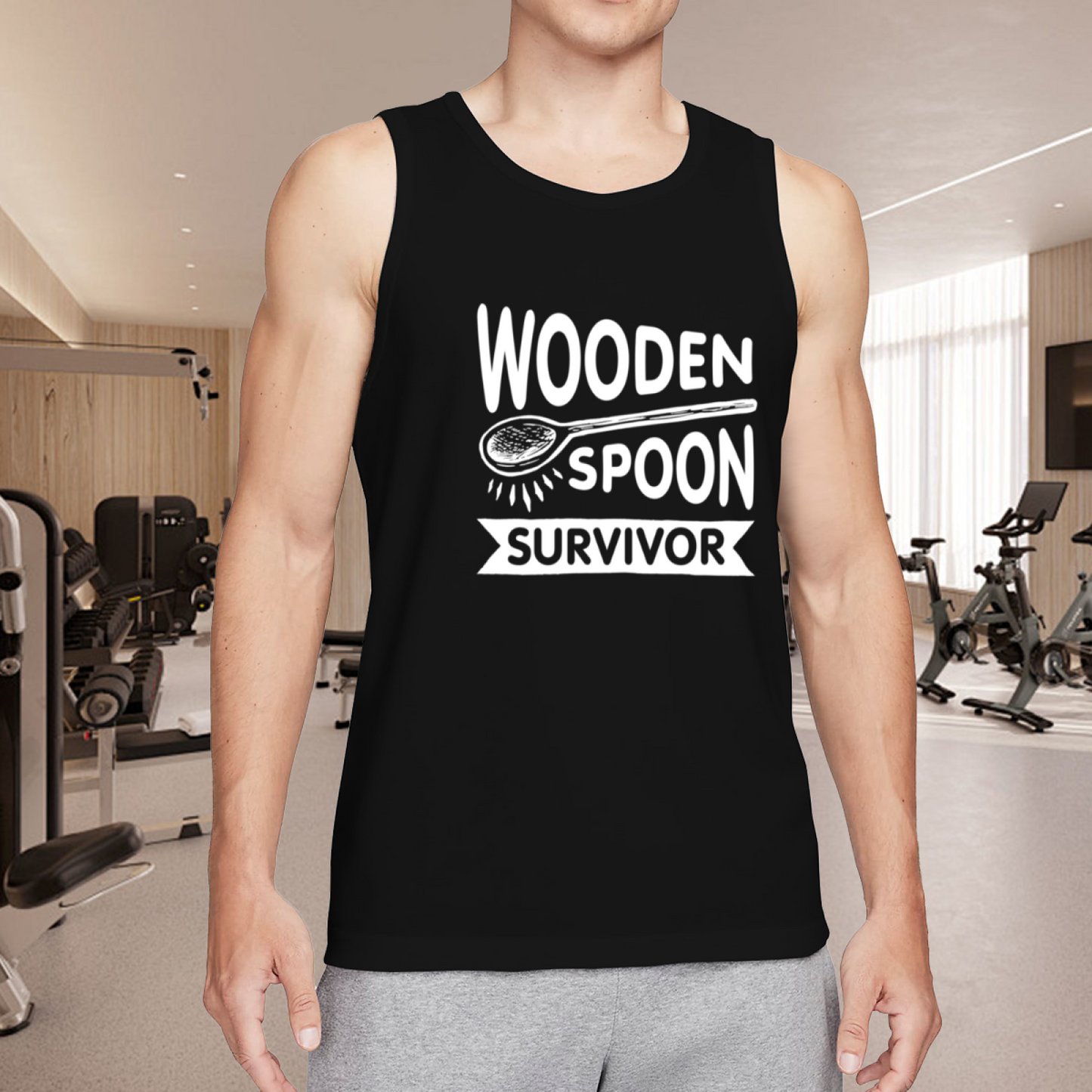Funny Wooden Spoon Survivor Retro Humor Sleeveless Tank For Guys