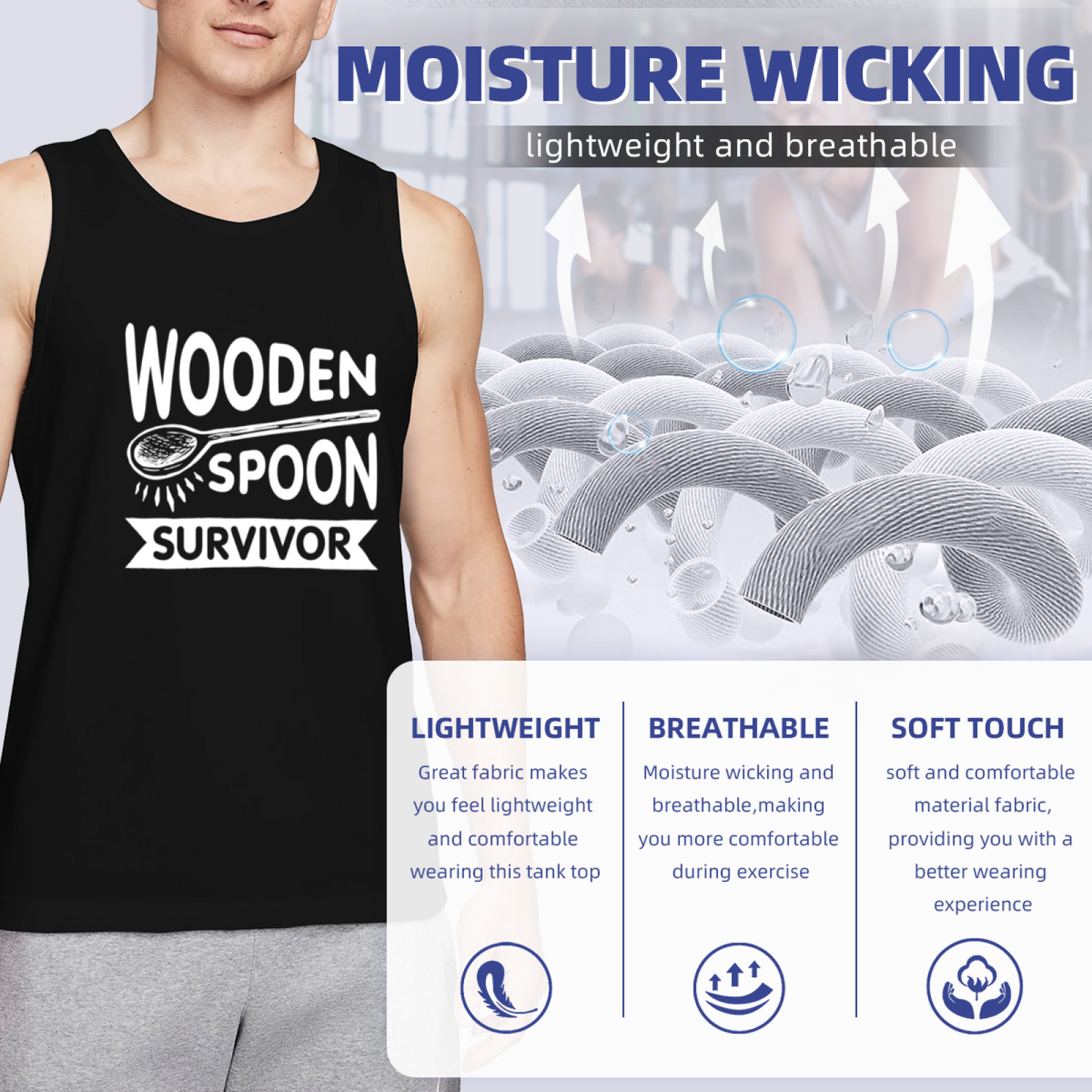 Funny Wooden Spoon Survivor Retro Humor Sleeveless Tank For Guys