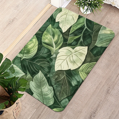 Watercolor Green Leaf Jungle Diatom Mat | Natural Plant Silicone Quick Dry Bath Rug