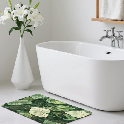 Watercolor Green Leaf Jungle Diatom Mat | Natural Plant Silicone Quick Dry Bath Rug