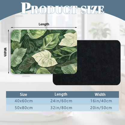 Watercolor Green Leaf Jungle Diatom Mat | Natural Plant Silicone Quick Dry Bath Rug