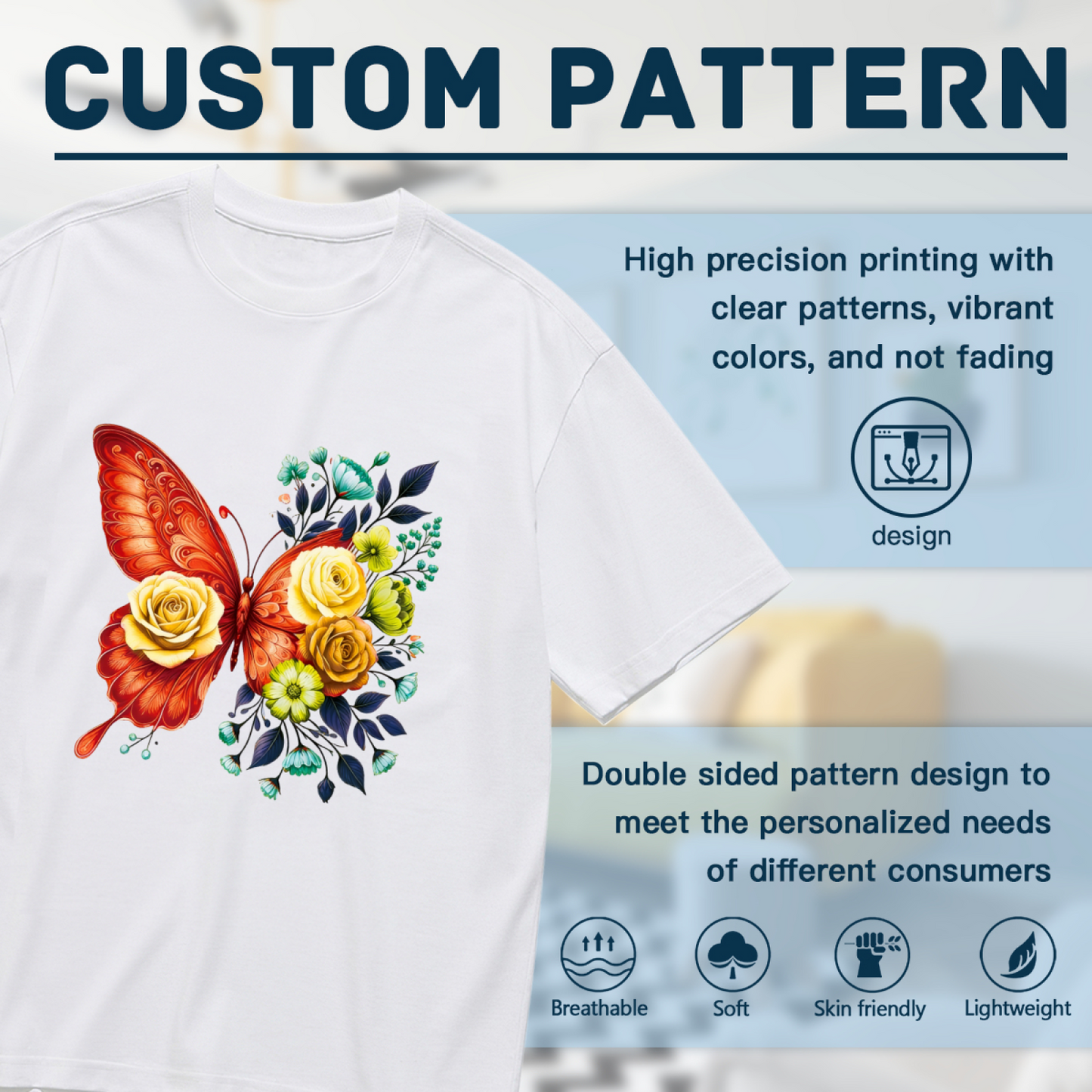 Warm Orange Floral Butterfly Oil Painting Style Plus Size Women Printed T-Shirt