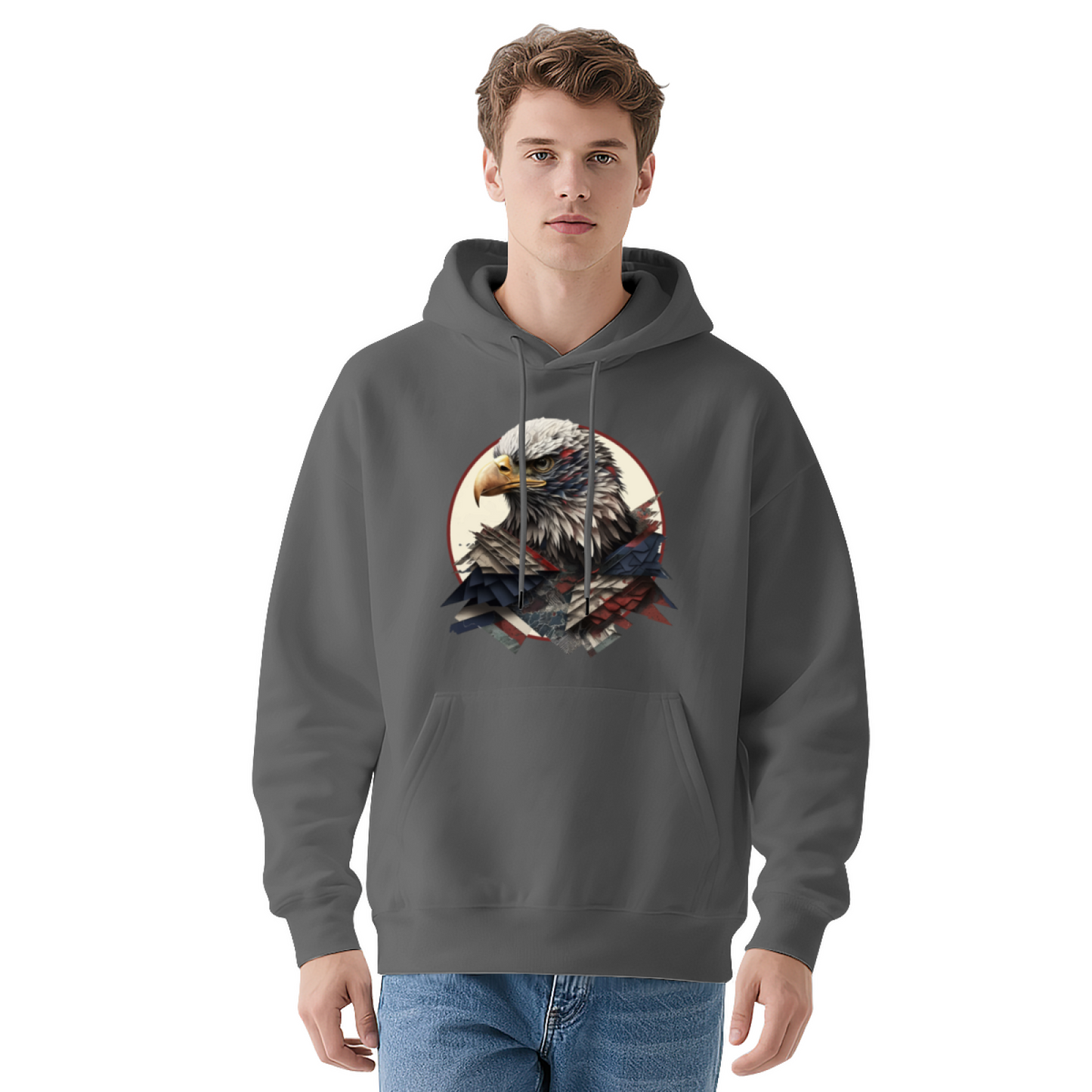 Bald Eagle American Flag Graphic Hoodie, Relaxed Comfort