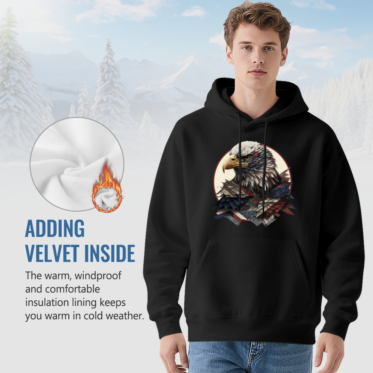 Bald Eagle American Flag Graphic Hoodie, Relaxed Comfort