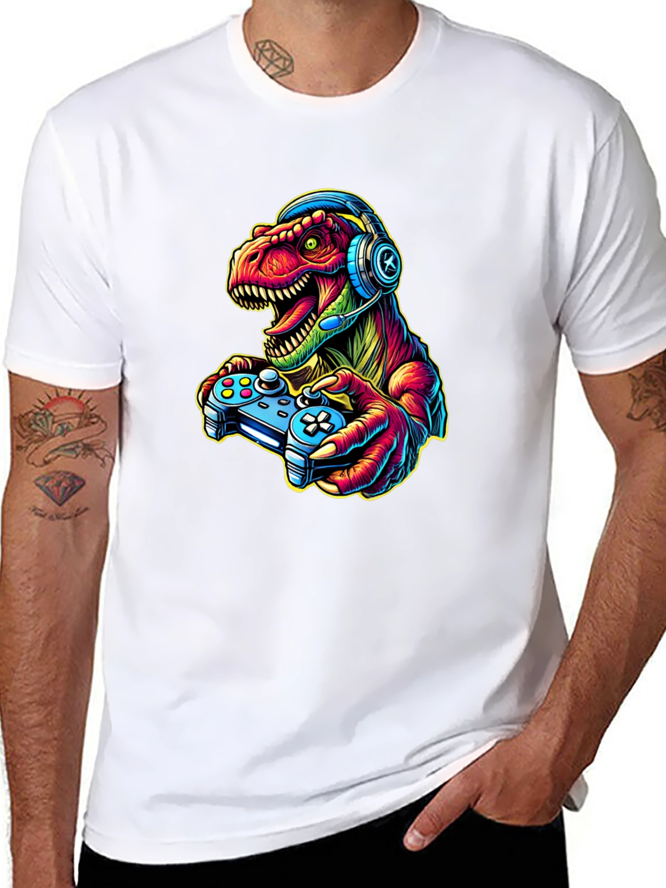 Gamer Dinosaur T-Shirt - Retro Style