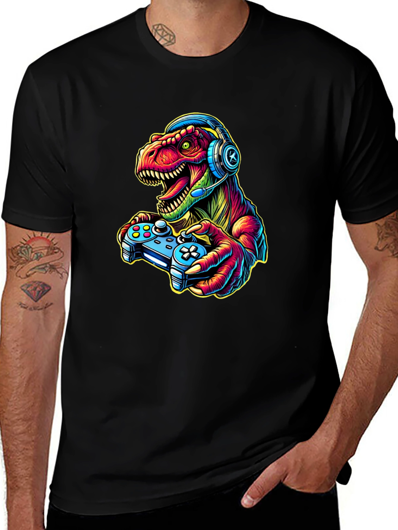 Gamer Dinosaur T-Shirt - Retro Style