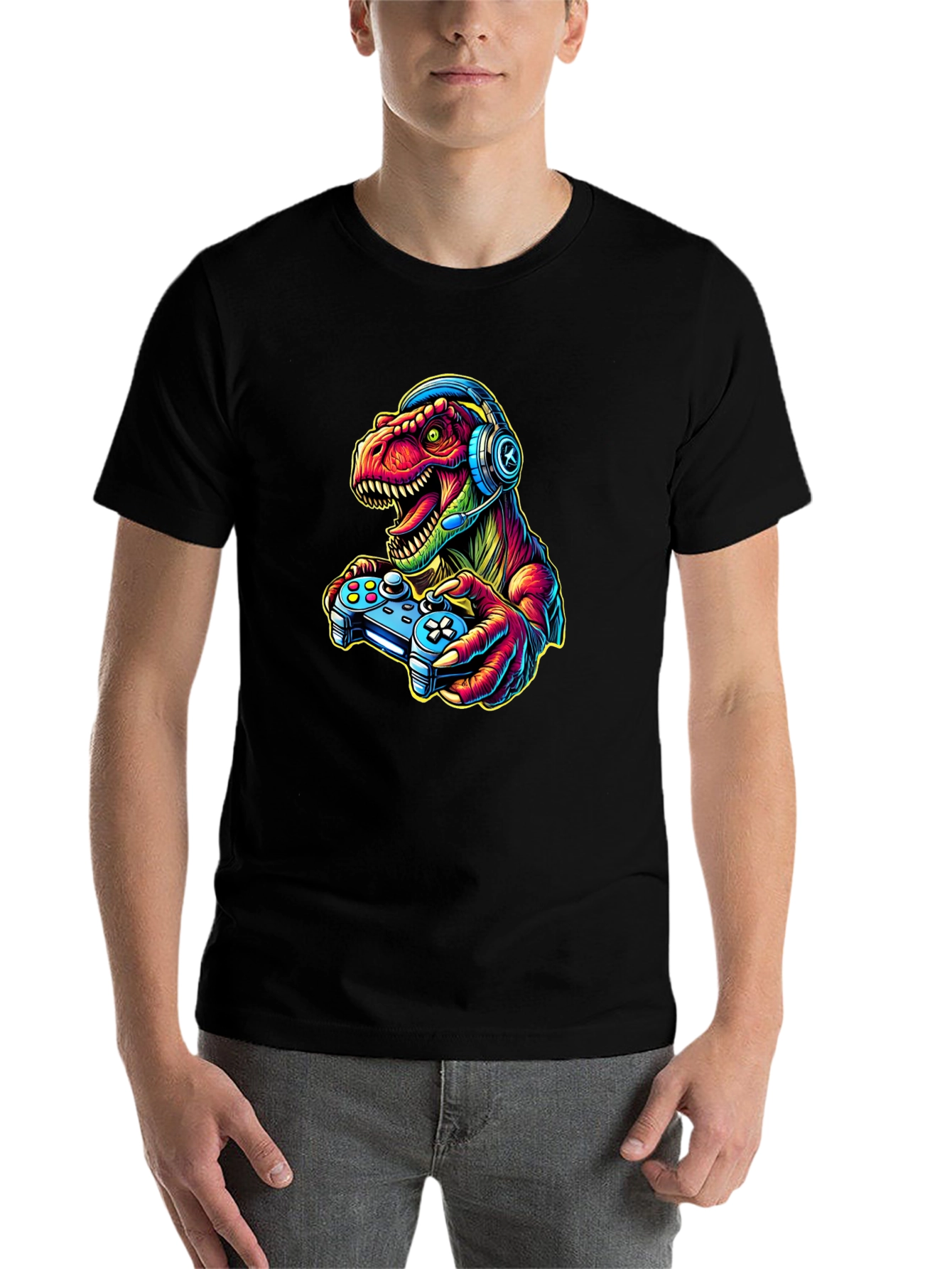 Gamer Dinosaur T-Shirt - Retro Style