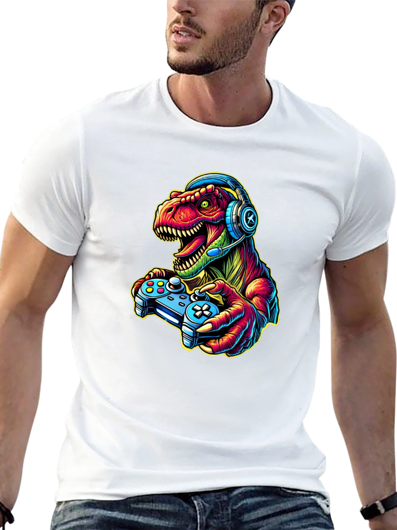 Gamer Dinosaur T-Shirt - Retro Style