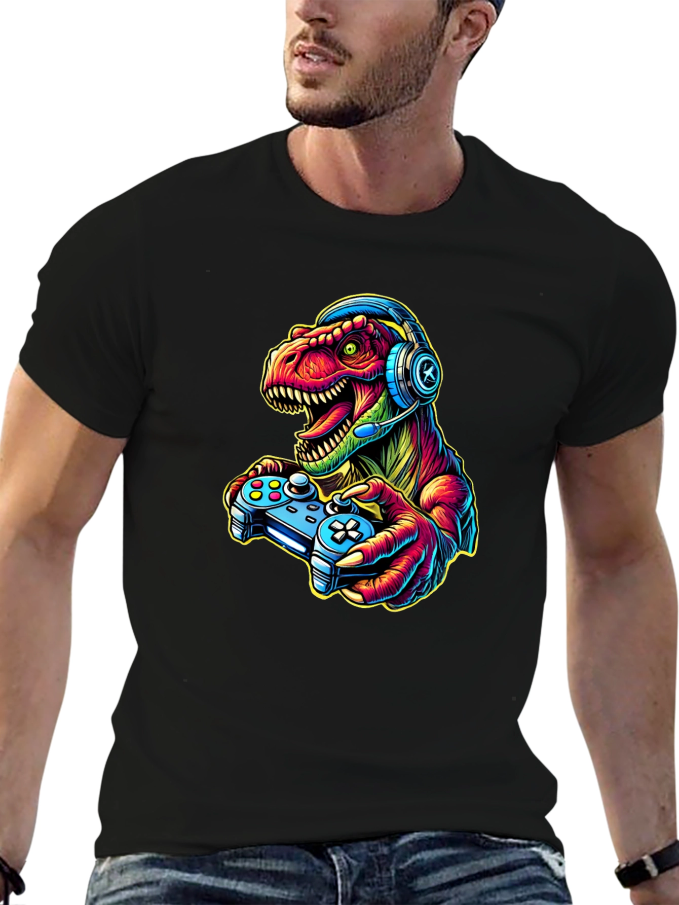Gamer Dinosaur T-Shirt - Retro Style