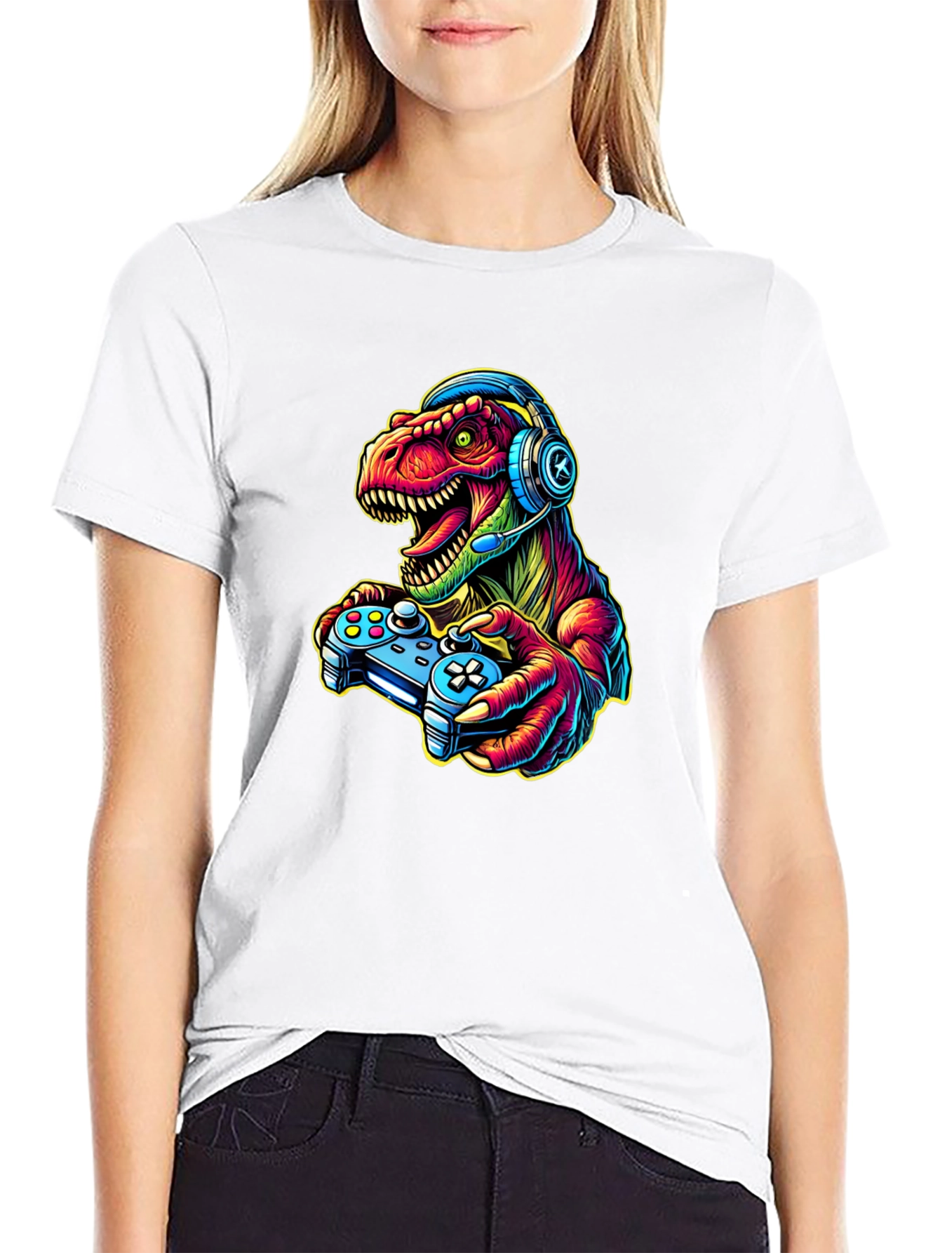 Gamer Dinosaur T-Shirt - Retro Style