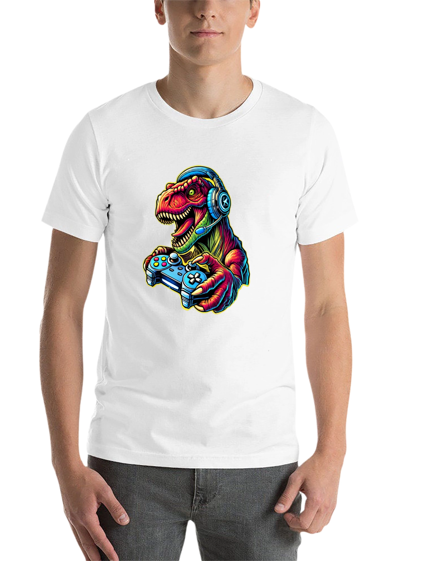 Gamer Dinosaur T-Shirt - Retro Style