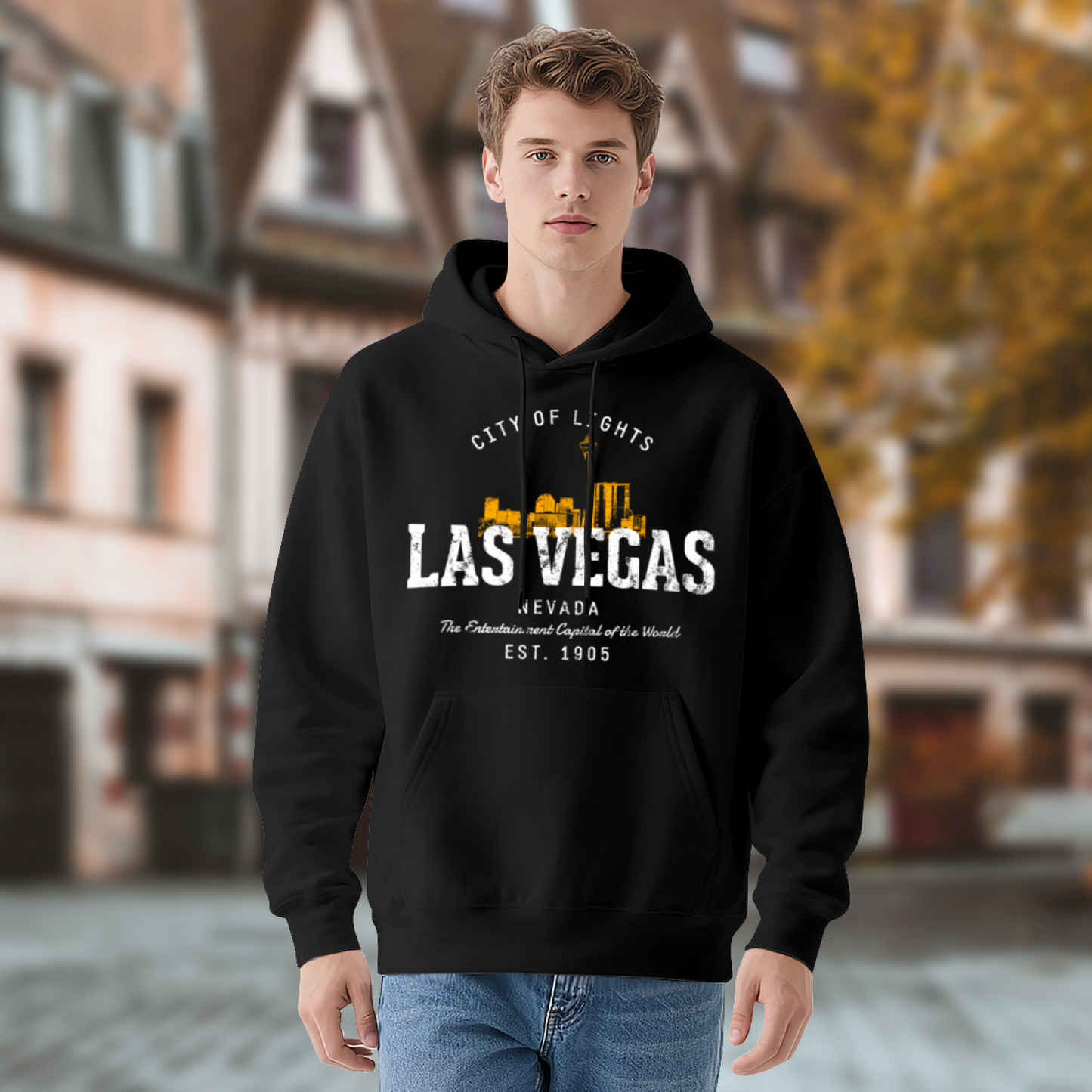 Vintage Las Vegas Cityscape Black Hoodie
