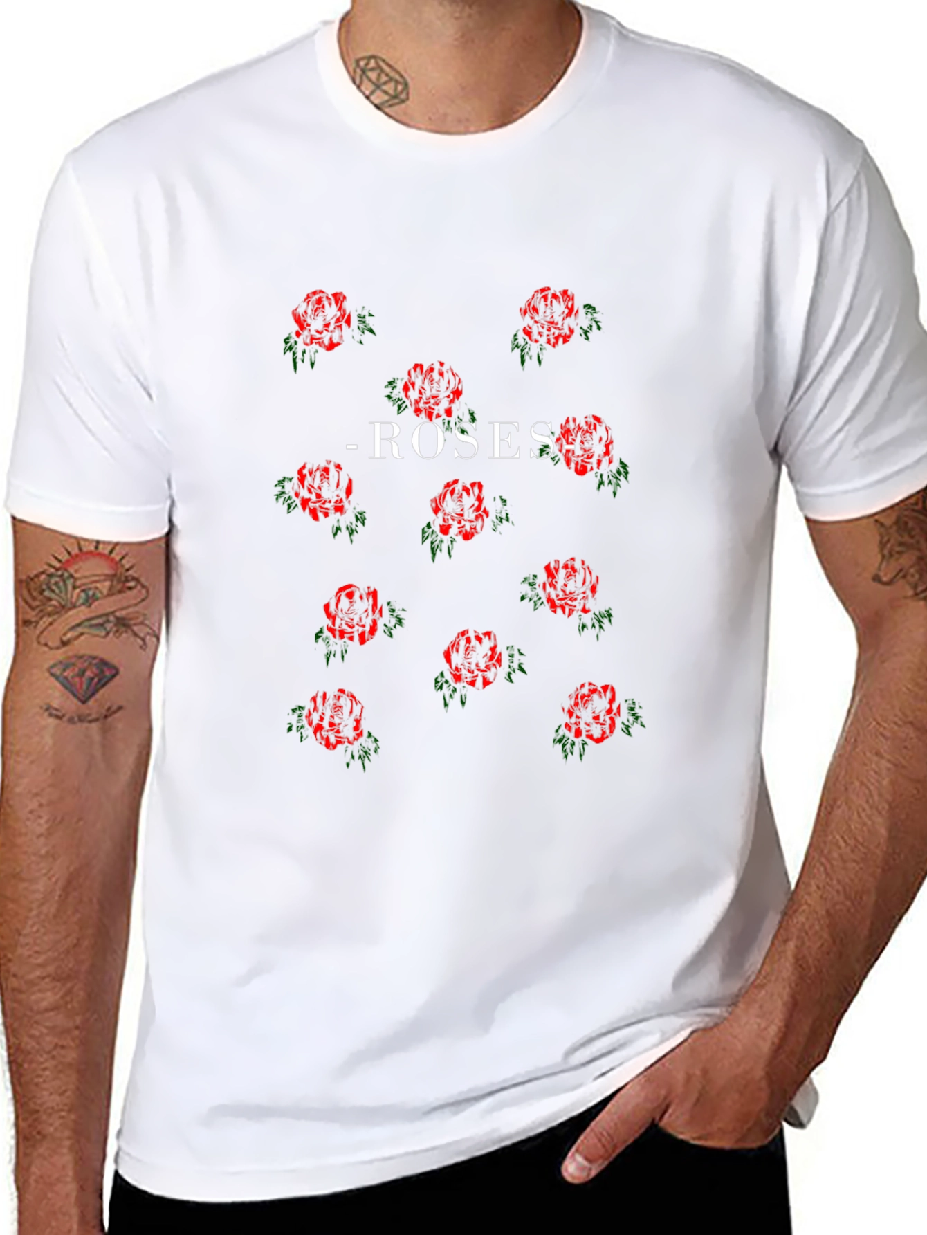 Roses Patterned Black T-Shirt