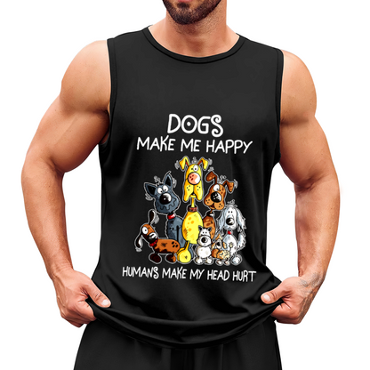 Dogs Make Me Happy Cute Cartoon Puppy Lover Tank